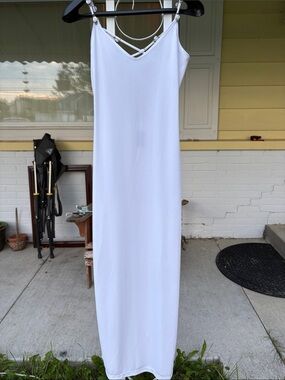 Simple White Strappy Maxi Slip Dress with Crisscross Detail